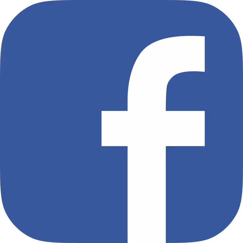 Facebook app icon with white lowercase 'f' on blue rounded square background.