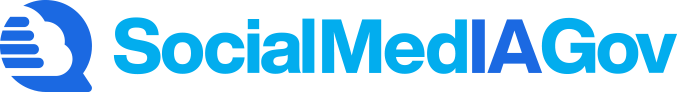 SocialMedIA Gov logo with stylized blue speech bubble icon.